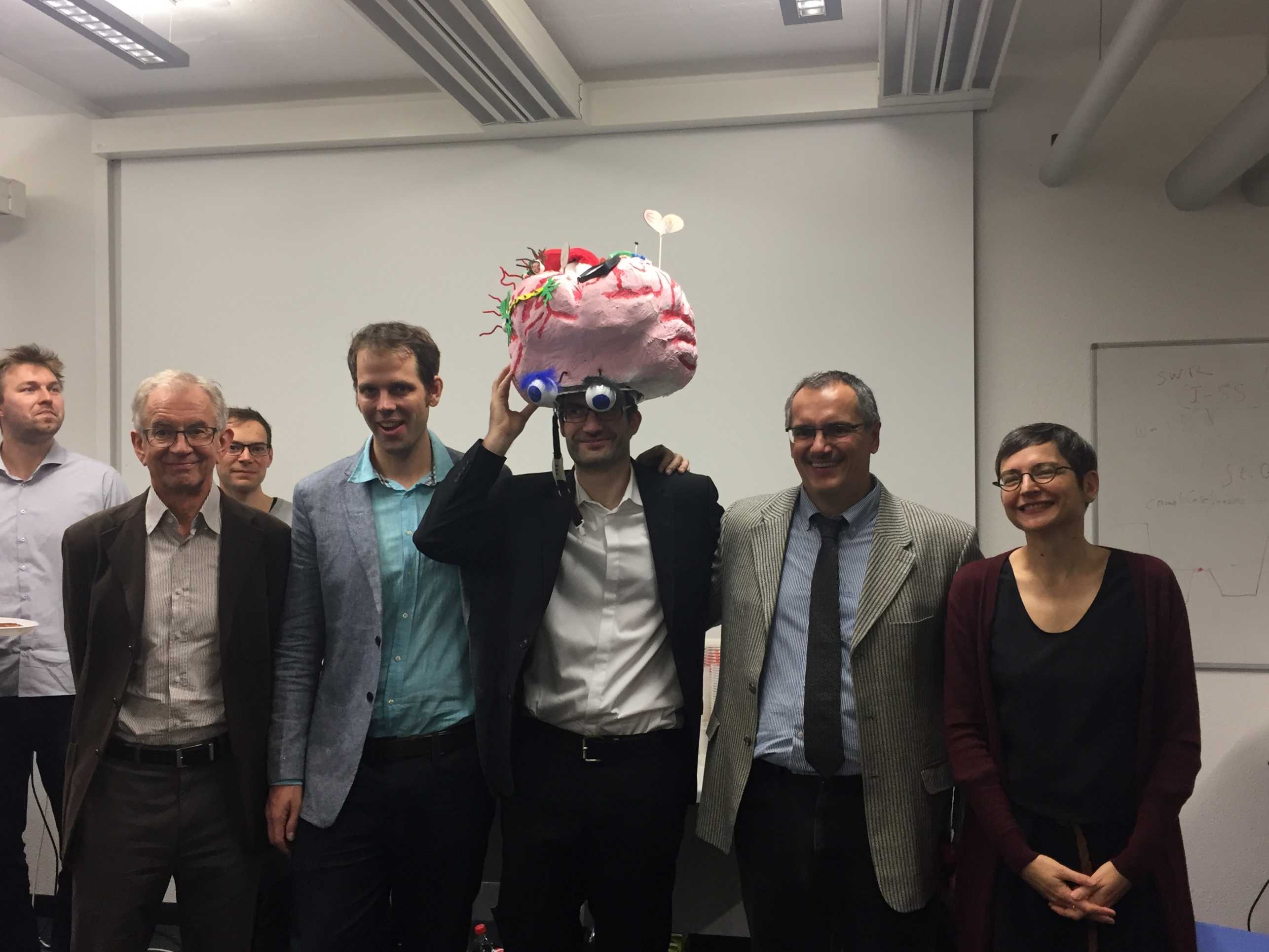 Enlarged view: The LBB has a new Doctor: Dr. Harald Dermutz, who successfully defended his thesis on <i>Patterned Neurons in a Dish: In The Seek Of Order</i>. It was nice to see so many people, including alumni, joining the celebration of our Big Brain. All the best for the future Harald! Dont forget to pass by the lab to make us some icecreams with the fancy machine you received!
